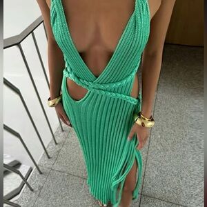 Backless Braided Cutout Maxi Dress in Emerald Green